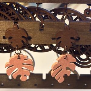 Hand Crafted Pink Leaf Dangle Earrings